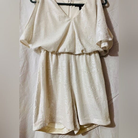 Aidan Mattox Ivory Sequin Short Sleeve Romper - Picture 15 of 15